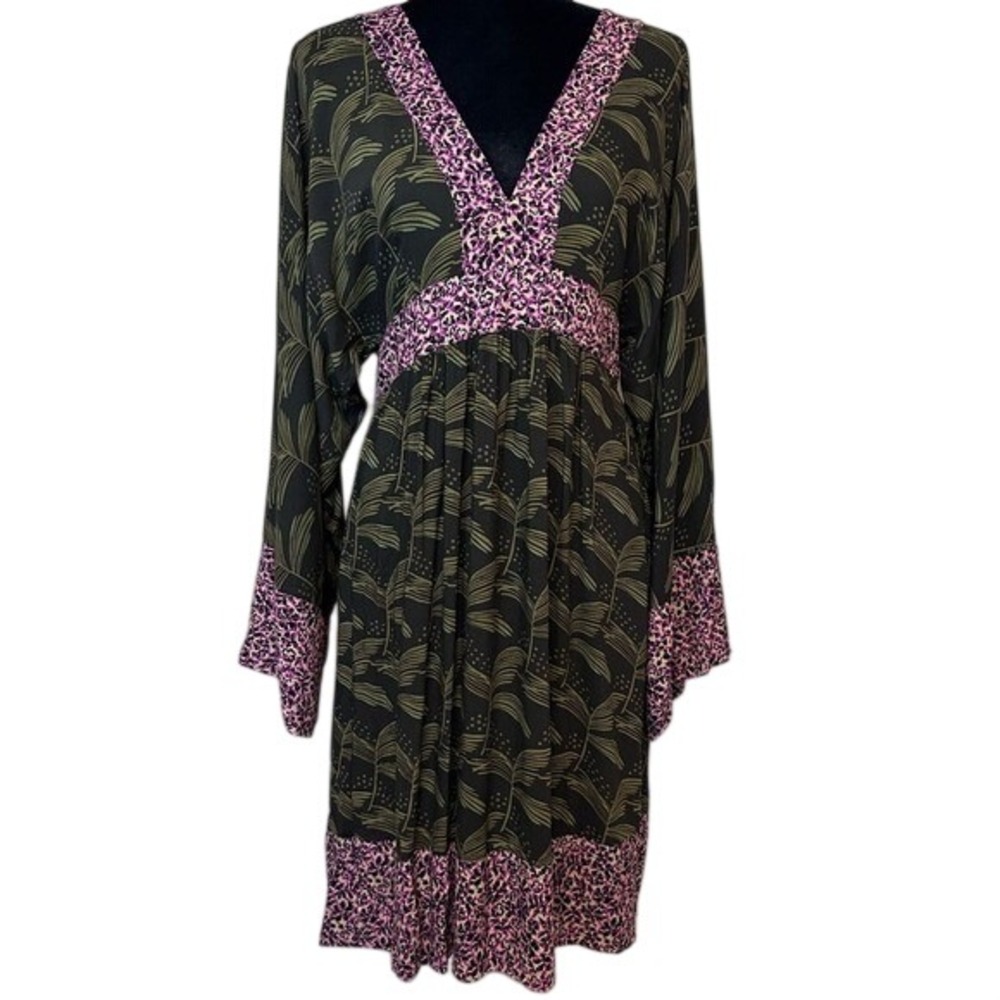 Rachel Roy Womens Drop Anchor Fern Leopard Empire Waist Dress Black Pink 10